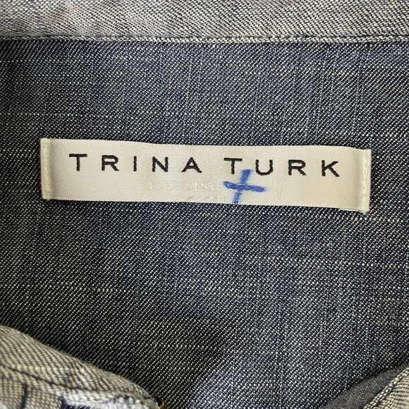 Trina Turk Darya Long Sleeve Chambray Dress Linen Blend-M - Picture 6 of 16